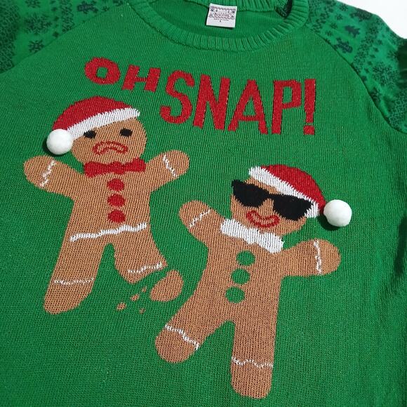 Ugly Christmas Sweater Large Men's OH SNAP Gingerbread Men Green/Red Easy Care - Picture 7 of 11